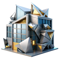 elegant minimalist Deconstructivist office building, fragmented forms, sharp angles, metallic surfaces, dramatic lighting, abstract style, 8k, high resolution png