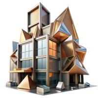 serene abstract Deconstructivist office building, fragmented forms, sharp angles, metallic surfaces, dramatic lighting, abstract style, 8k, genuine png