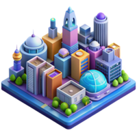 vibrant contemporary Isometric view of a complex cityscape, intricate details, vibrant colors, futuristic style, art, authentic png