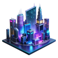 impressive abstract A futuristic cityscape at night, towering holographic advertisements shimmering in the rain, cyberpunk style, neon lighting high quality png