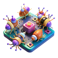 extraordinary artistic A swarm of nanobots repairing a damaged circuit board, microscopic view, vibrant neon colors, digital art style authentic png