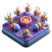 wonderful modern A swarm of nanobots repairing a damaged circuit board, microscopic view, vibrant neon colors, digital art style authentic png
