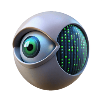 stunning artistic A cybernetic eye gazing intently at binary code scrolling across a screen, close up shot, dark and moody lighting, cyberpunk style genuine png