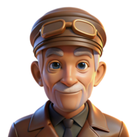 dramatic vintage Portrait of an elderly man with deep wrinkles and kind eyes, wearing a worn leather aviator cap, lit by the warm glow of a setting sun, photorealistic style high quality png
