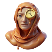 stunning vintage A surreal portrait of a melting clock draped over a human head, the face obscured, Dali esque style exclusive png