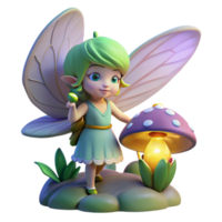 vibrant modern A mischievous pixie with iridescent wings, holding a flickering firefly lantern, hidden within a giant, bioluminescent mushroom forest, lit by soft, ethereal light.... png