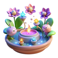 beautiful creative A group of playful sprites dancing around a bubbling spring, surrounded by colorful, glowing flowers, lit by a soft, magical glow. Whimsical, storybook style original png