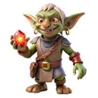 magnificent traditional A cunning goblin rogue with tattered clothing and a mischievous grin, clutching a stolen ruby necklace, lit by the flickering light of a torch. Gritty, realistic style premium png