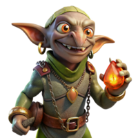 serene vintage A cunning goblin rogue with tattered clothing and a mischievous grin, clutching a stolen ruby necklace, lit by the flickering light of a torch. Gritty, realistic style 4K png