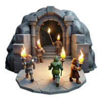 extraordinary abstract A group of adventurers exploring a dark, cavernous dungeon, illuminated by the light of their torches, revealing ancient carvings on the walls.... png