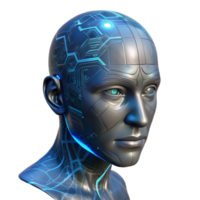 stunning classic A transparent human head filled with swirling digital data, glowing circuit patterns visible on the skin, cyberpunk, dark and moody lighting professional png