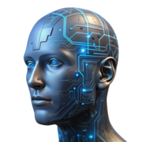 beautiful artistic A transparent human head filled with swirling digital data, glowing circuit patterns visible on the skin, cyberpunk, dark and moody lighting original png