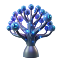 elegant classic A futuristic, bioluminescent tree with glowing branches reaching towards a night sky filled with binary code, ethereal and mystical style professional png