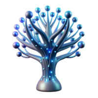 impressive modern A futuristic, bioluminescent tree with glowing branches reaching towards a night sky filled with binary code, ethereal and mystical style original png