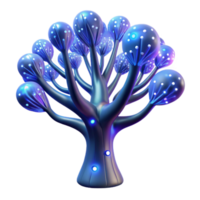 impressive artistic A futuristic, bioluminescent tree with glowing branches reaching towards a night sky filled with binary code, ethereal and mystical style detailed png