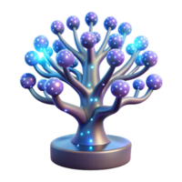 serene classic A futuristic, bioluminescent tree with glowing branches reaching towards a night sky filled with binary code, ethereal and mystical style professional png