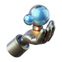 beautiful classic A giant, metallic hand reaching down from the clouds, holding a glowing orb of data, epic scale, dramatic lighting high quality png