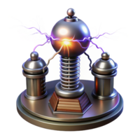 stunning rustic A highly detailed, photorealistic rendering of a levitating Tesla coil emitting powerful electrical arcs, dramatic lighting, mad scientist laboratory setting high quality png