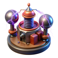 elegant minimalist A highly detailed, photorealistic rendering of a levitating Tesla coil emitting powerful electrical arcs, dramatic lighting, mad scientist laboratory setting professional png