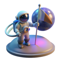 impressive abstract A lone astronaut planting a bioluminescent flag on a distant planet, the planet's rings visible in the sky, lit by the eerie glow of the flag, digital art style genuine png