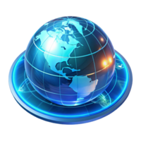 stunning classic A transparent holographic projection of the Earth rotating, continents outlined in glowing lines, futuristic data interface elements, cool blue lighting exclusive png