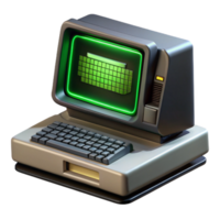 elegant abstract A vintage computer terminal displaying cryptic code, green text on a black screen, scanlines and CRT distortion, dim ambient lighting high quality png