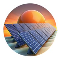 elegant modern A field of solar panels stretching towards the horizon, reflecting the setting sun, warm colors, photorealistic style authentic png