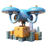 impressive abstract A drone delivering a package, futuristic design, city skyline in the background blurred, bright daylight professional png