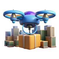 vibrant modern A drone delivering a package, futuristic design, city skyline in the background blurred, bright daylight authentic png