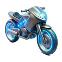 stunning abstract A sleek, futuristic motorbike hovering above a reflective surface, trails of light blue energy emanating from its wheels, illuminated by a soft, ambient glow original png