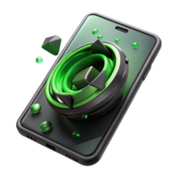 impressive rustic A cracked smartphone screen displaying a swirling vortex of binary code, green and black colors, dramatic backlighting original png