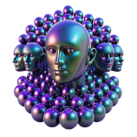 elegant classic A swarm of nanobots forming the shape of a human face, individual bots shimmering with iridescent colors, dramatic chiaroscuro lighting exclusive png