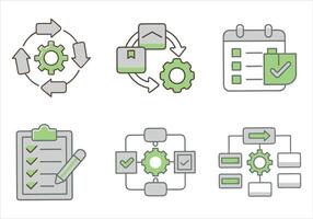 Workflow icon set. Containing process, planning, progress, flowchart and more. Solid icons collection. vector