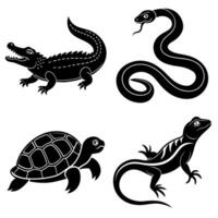 Alligator, Snake, Turtle, and Lizard Diverse Reptile Silhouettes vector