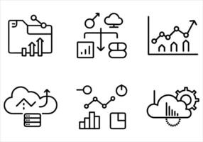 Data analysis set of web icons in line style. Data analytics icons for web and mobile app. Graphs, traffic analysis, data processing, performance. vector
