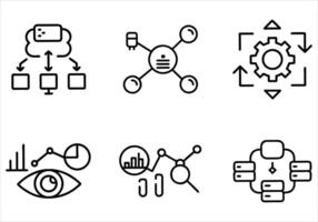 Data analysis set of web icons in line style. Data analytics icons for data processing, research network collection, performance. vector