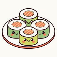 Sushi Rolls with Cute Expressions vector