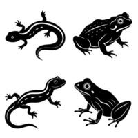 Lizards and Frogs Diverse Reptile and Amphibian Silhouette vector
