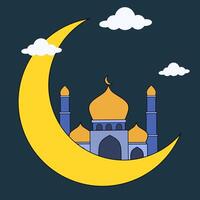 Ramadhan kareem background illustration. Mosque, moon and cloud element. vector