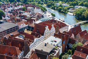 Lubeck, Germany-august 12, 2022-view of Lubeck from the St. Peter's tower during a sunny day. photo