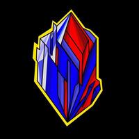 A three-dimensional geometric shape with red, blue, and white panels outlined in yellow, creating a striking contrast on a black background vector
