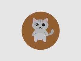 flat illustration of a gray cartoon cat standing inside a brown circle vector