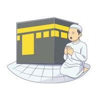 Muslim man praying at the Kaaba mecca vector