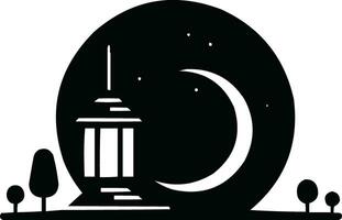 Minimalist Crescent Moon and Mosque Silhouette vector