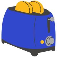 Blue toaster with toasted bread for breakfast inside. Roasted toast. Toaster with toast, kitchen utensils vector