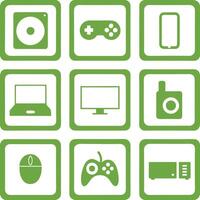 Minimalist Technology Icons in Green and White. vector