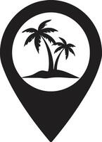 Black and White Icon Location Pin Shape with Palm Tree. vector