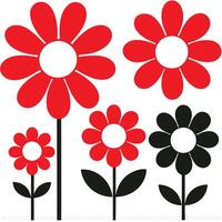 Simple Line Drawing Black and White Daisy Flowers. vector