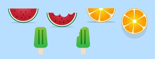 watermelon, lemon and ice cream element set for summer design vector