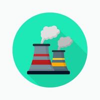 Factory pollution flat icon isolated on circular colored background with long shadow vector